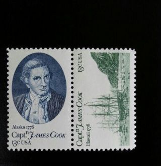 1978 13c Captain James Cook,  Alaska & Hawaii,  Pair Scott 1732 - 33 F/vf Nh