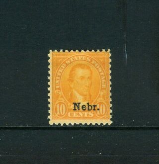Scott 679,  10c Orange Yellow,  Overprinted " Nebraska " Nh.