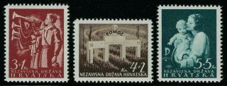 Croatia Wwii 1942 National Welfare Complete Semi - Postal Set Vf Mnh