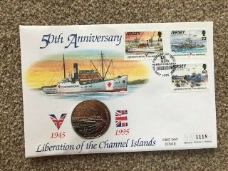 1995 First Day Cover Stamps With Coin Liberation Channel Islands