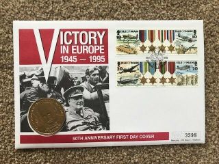1995 First Day Cover Stamps With £5 Coin Victory In Europe