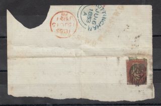 Gb Qv 1853 1d Imperf On Piece Nottingham Cds Postal History J4963