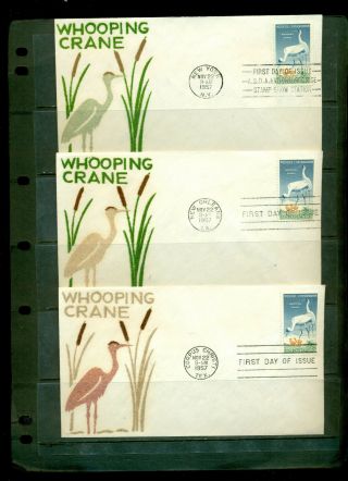 1957 Fdcs Set Of 3 - Scott 1098 - Wildlife Conservation - Velvatone Cachet Ua