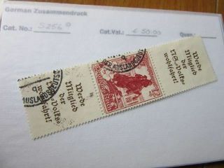 Ebs Germany 1938 Nothilfe Se - Tenant Strip Michel S256 U (2) Cv $91.  00