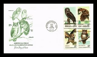 Dr Jim Stamps Us American Owls Conservation First Day Cover Block Of Four