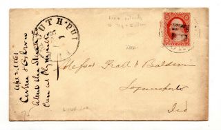 Us Sc 26 3 Cent Washington Stamp Cover Indiana 1861 Id 451