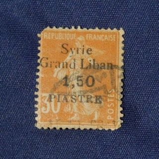 Syria Grand Liban 1924 French Postage Stamp Surcharged/overprinted Syrie 1.  50pi