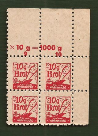 Nazi Germany Third 3rd Reich Wehrmacht German Army Bread Brot Ration Stamps Mnh