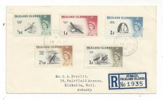 Falkland Islands 1966 Registered Cover To England,  Range Of Birds
