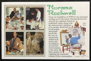 1994 - Scott 2840 - 50¢ - Norman Rockwell - Souvenir Sheet Of 4,  Nh