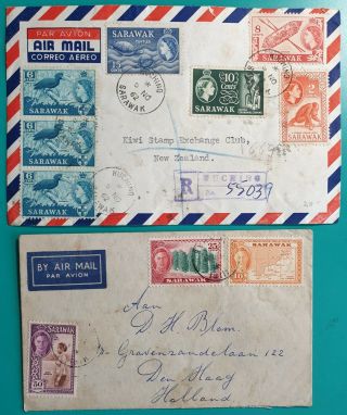 Malaya Sarawak Kg6 Qe2 Stamps Airmail Covers X 2
