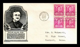 Dr Jim Stamps Us Edgar Allan Poe Fdc Cover Scott 986 Cs Anderson Block