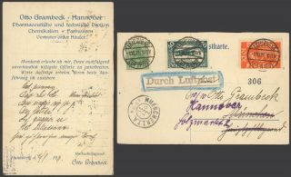 Germany 1921 - Air Mail Postcard Leipzig To Munich 30508/11