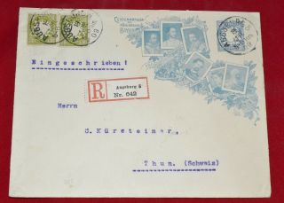 Bavaria Augsburg Uprated Registered Stationery 1909 Cover To Switzerland Thun