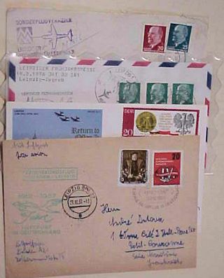 German Ddr Flights 4 Diff.  Covers 1957 - 1976 Cacheted