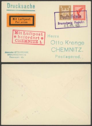Germany 1926 - Air Mail Postcard Braunschweig To Chemnitz 30512/11