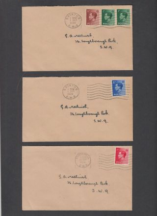 1936 Edward Viii Set On 3 First Day Covers Brixton Or Stockwell Wavy Line Pmks