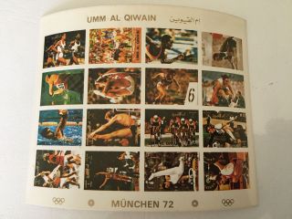 Uae Umm Al Qiwain Munich Olympics 1972 Miniature Stamp Shee