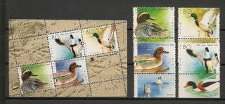 Israel 1989 Wildlife Fauna Birds Vögel Oiseaux Ducks Compl.  Set,  Ms Mnh
