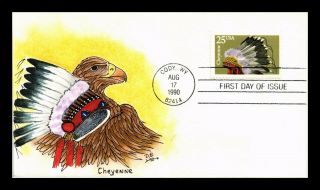 Us Cover Cheyenne Indian Headdresses Fdc Heluva Hand Colored Cachet