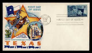 Dr Who 1945 Fdc Texas Statehood Centennial Fluegel Cachet E51978