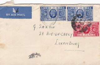 Gb Kgv 1935 Silver Jubilee Issue Air Mail 6d Rate Cover To Luxembourg 2 340