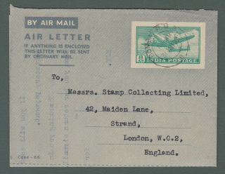 1953 India 8as Air Letter (aerogramme) To England (k111)