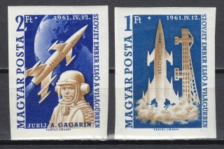 K8 Hungary Set Of 2 Space Stamps Imperf.  1961 Mnh
