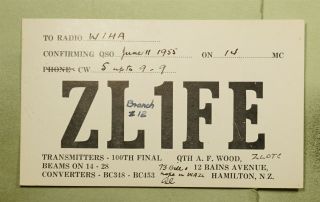 Dr Who 1955 Zealand Qsl Ham Radio Zl1fe Postcard To Usa E42284