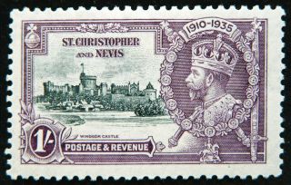 St.  Kitts Nevis Stamp 1935 1s Jubilee Issue Scott 75 Sg64 Og H