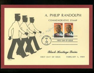Us Fdc 2402 Unknown Card 1989 Ny A Philip Randolph Black Heritage Autograph