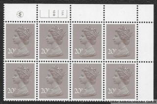 Gb 1971/96 20p Plate Block Of 8,  Sg Ug49/x999,  Pl.  14a,  10b No Dot,  Pp.  Mnh