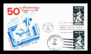 Dr Jim Stamps Us Baseball All Star Game Babe Ruth Combo First Day Cover