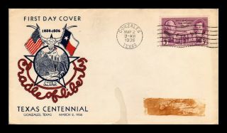 Dr Jim Stamps Us Texas Centennial Alamo First Day Cover Gonzales