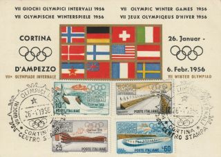 1956 Italy Fdc Card Winter Olympic Games - Cortina D`ampezzo