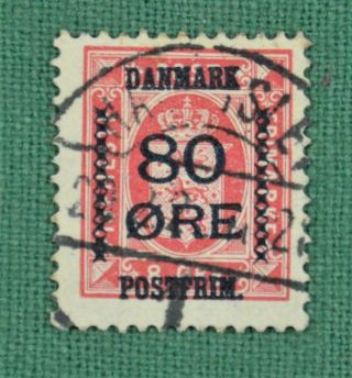 Denmark Stamp 1915 80 Ore On 8 Ore Red Sg 186 (t34)
