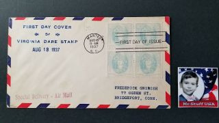 Mrstuff Summer Blow Out 1937 First Day Cover 5c Virginia Dare Block Of 4