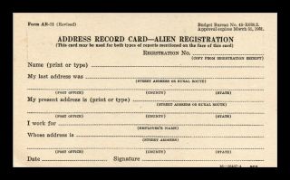 Dr Jim Stamps Us Address Record Alien Registration Postcard 1951