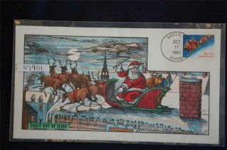 1991 Christmas (29c) Stamp Fdc Handpainted Collins V1901 S 2585 Santa & Reindeer