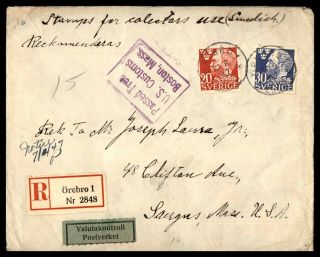 Mayfairstamps 1947 Sweden Passed Customs To Us Boston Ma Cover Wwb44887