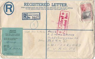 Sierra Leone Qe2 1956 Registered Cover With Custom Label To Switzerland 58