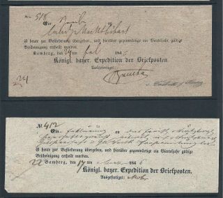 German States Bayern/ Bavaria 1846 Post Scheine X 2,  Bamberg