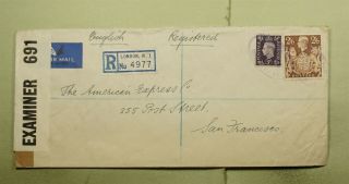 Dr Who 1941 Gb London Registered Airmail To Usa Wwii Censored E53717