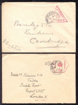 Great Britain Wwi 1915 - 17 Lot/4 Censored Field Post Office Covers
