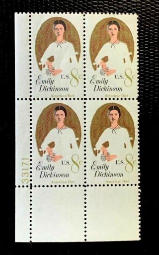 1971 Us Stamps Sc 1436 8c Emily Dickingson Plate Block Of 4