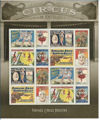 Scott 4898 - 4905 Us Stamp 2014 Forever Vintage Circus Posters Sheet Ms97