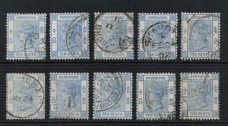 Hong Kong 1900 10c Ultramarine Qv 45 Sg 59 10x Stock Lot - Postmarks