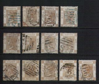 Hong Kong 1865 2c Brown Qv 8 Sg 8 13x Stock Lot - Postmarks