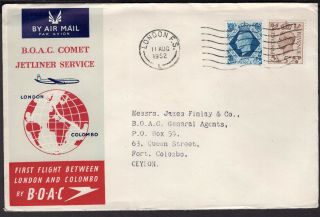 1522 Uk Gb To Ceylon Ffc First Flight Cover 1952 Boac London - Colombo