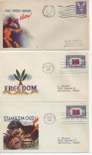 1943 - - 12 Wwii Patriotic Covers - Colorful Cachets - Overrun Countries